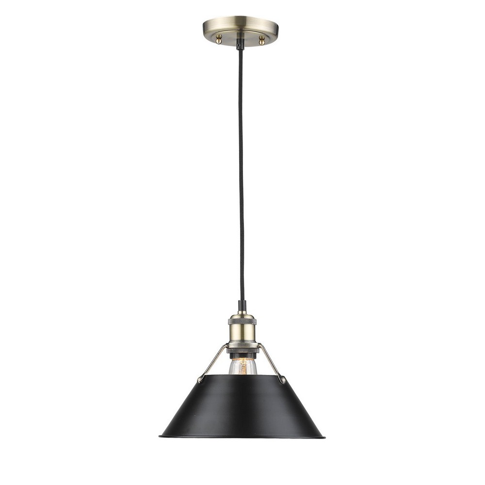 Golden Lighting-3306-M AB-BLK-Orwell - 1 Light Medium Pendant in Durable style - 8.5 Inches high by 10 Inches wide Aged Brass Matte Black Aged Brass Finish